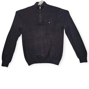 Tommy Hilfiger 1/4 Zip Sweater - Medium - 100% Cotton - Black